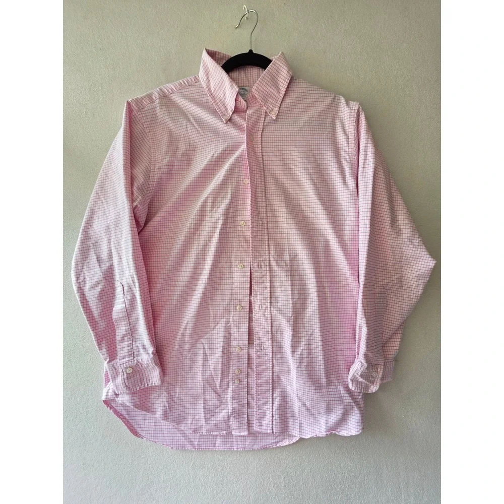 Brooks Brothers Makers Regent Pink Check Button Down Shirt Mens 15.5 32 USA